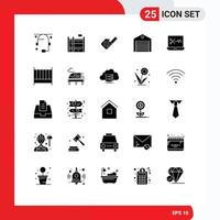 Group of 25 Solid Glyphs Signs and Symbols for audio editing software shipping measuring package logistic Editable Vector Design Elements