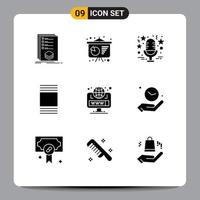 conjunto de pictogramas de 9 glifos sólidos simples de vista de globo miniaturas de sonido elementos de diseño vectorial editables de música vector