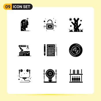 Set of 9 Vector Solid Glyphs on Grid for calculation budget halloween technology robotic Editable Vector Design Elements