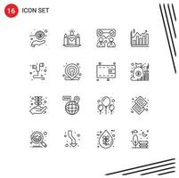 Pictogram Set of 16 Simple Outlines of hand free chart corporate business analysis Editable Vector Design Elements