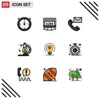 Modern Set of 9 Filledline Flat Colors Pictograph of wedding love contact us bulb microscope Editable Vector Design Elements