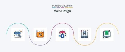 Web Design Line Filled Flat 5 Icon Pack Including digital. virus. work. hacking. development vector