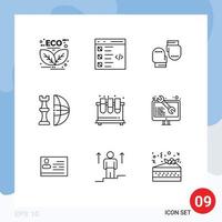 Pack of 9 Modern Outlines Signs and Symbols for Web Print Media such as piece global development chess gloves Editable Vector Design Elements