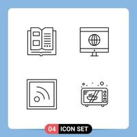 Set of 4 Vector Filledline Flat Colors on Grid for book rss reading learning microwave Editable Vector Design Elements