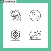 Pictogram Set of 4 Simple Filledline Flat Colors of castle wheel holiday vegetable moon Editable Vector Design Elements