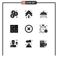 Pictogram Set of 9 Simple Solid Glyphs of clock ui park canceled mini Editable Vector Design Elements