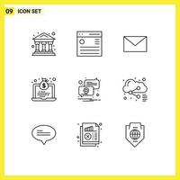 9 Thematic Vector Outlines and Editable Symbols of pin location email money economy Editable Vector Design Elements