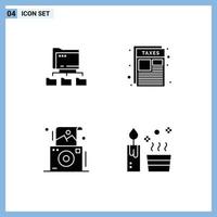 4 Thematic Vector Solid Glyphs and Editable Symbols of folder photo computing paper polaroid Editable Vector Design Elements