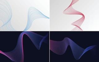 Set of 4 geometric wave pattern background Abstract waving line vector