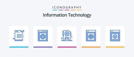 paquete de iconos azul 5 de tecnología de la información que incluye caja de seguridad. Internet. notificación. encriptación disco duro diseño de iconos creativos vector