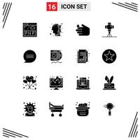 Group of 16 Solid Glyphs Signs and Symbols for conversation movies hand movie film Editable Vector Design Elements