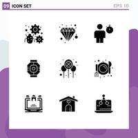 Modern Set of 9 Solid Glyphs and symbols such as component airlock finance timer human Editable Vector Design Elements