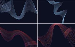 Set of 4 geometric wave pattern background Abstract waving line vector