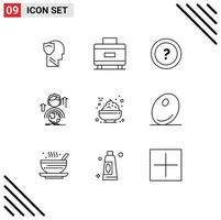 9 User Interface Outline Pack of modern Signs and Symbols of online female about development support Editable Vector Design Elements