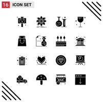 Pack of 16 creative Solid Glyphs of bag glass nuclear food education Editable Vector Design Elements