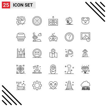 Mobile Interface Line Set of 25 Pictograms of citysets animal cash programming mind Editable Vector Design Elements