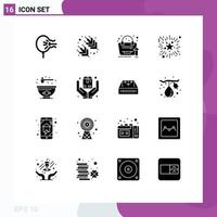 Set of 16 Modern UI Icons Symbols Signs for bowl night party grow up fireworks event Editable Vector Design Elements