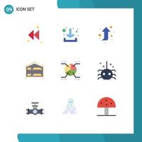 Pack of 9 Modern Flat Colors Signs and Symbols for Web Print Media such as bug pie right up graphical hotel Editable Vector Design Elements