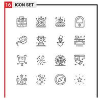 Group of 16 Modern Outlines Set for suit astronaut money transfer data transfer Editable Vector Design Elements