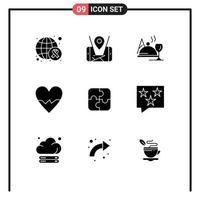 Solid Glyph Pack of 9 Universal Symbols of parts skin hotel beat heart Editable Vector Design Elements