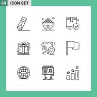 Pack of 9 Modern Outlines Signs and Symbols for Web Print Media such as heart location gift meal free box Editable Vector Design Elements