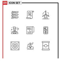 Modern Set of 9 Outlines and symbols such as counselor windmill document power energy Editable Vector Design Elements