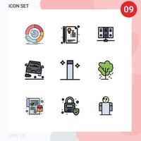 Mobile Interface Filledline Flat Color Set of 9 Pictograms of magic traffic seal car database Editable Vector Design Elements