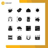 User Interface Pack of 16 Basic Solid Glyphs of head device email sunny day Editable Vector Design Elements