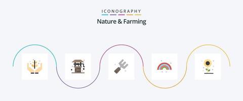 Nature And Farming Flat 5 Icon Pack Including farming. line. well. forecast. fork vector