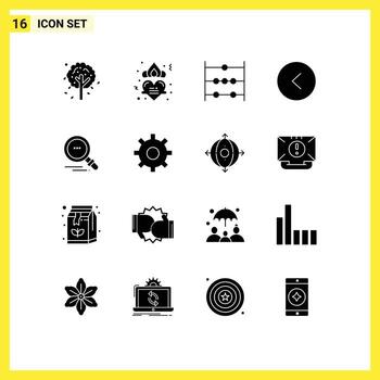 Set of 16 Vector Solid Glyphs on Grid for multimedia motivation math find left Editable Vector Design Elements