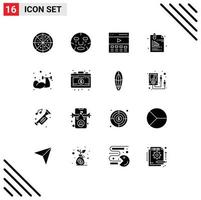 Universal Icon Symbols Group of 16 Modern Solid Glyphs of dumbbell office header files attachment Editable Vector Design Elements