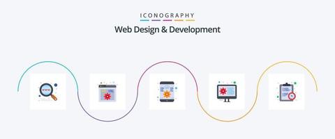 diseño web y desarrollo paquete de iconos planos 5 que incluye reloj. engranaje. programación. desarrollo. sensible vector