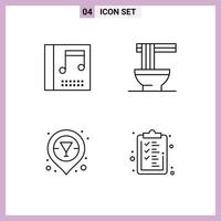 Pack of 4 creative Filledline Flat Colors of album vodka chinese ramen checklist Editable Vector Design Elements