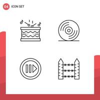 Set of 4 Modern UI Icons Symbols Signs for drum player sticks music barbed Editable Vector Design Elements