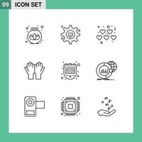 Set of 9 Commercial Outlines pack for watch stop valentines chronometer religion Editable Vector Design Elements