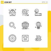 Group of 9 Outlines Signs and Symbols for network global hardware data search Editable Vector Design Elements