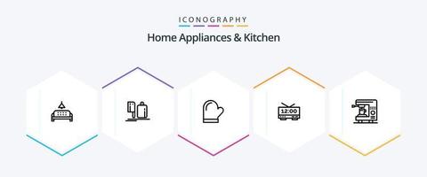 Home Appliances And Kitchen 25 Line icon pack including oven. gloves. chef. potholder. kitchen vector