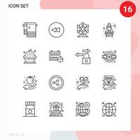 Mobile Interface Outline Set of 16 Pictograms of creamy baking park launch start Editable Vector Design Elements