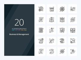 20 Business And Management Outline icon for presentation vector