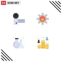 4 iconos planos universales establecidos para aplicaciones web y móviles dispositivos de matraz de videocámara configuración de elementos de diseño vectorial editables de tubo vector