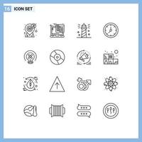 Set of 16 Vector Outlines on Grid for watch time web clock sea Editable Vector Design Elements