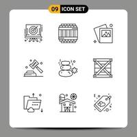 Modern Set of 9 Outlines Pictograph of rock legal gallery law gdpr Editable Vector Design Elements