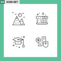 4 Creative Icons Modern Signs and Symbols of hiking cap mountain bread graduation Editable Vector Design Elements