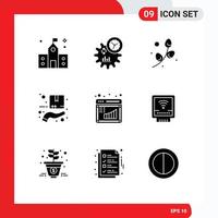 Group of 9 Solid Glyphs Signs and Symbols for board delivery process box holiday Editable Vector Design Elements