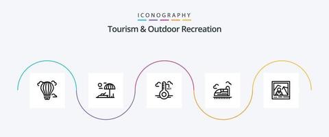 paquete de iconos de la línea 5 de turismo y recreación al aire libre que incluye un punto de referencia. fotografía. caliente. velocidad. tren vector