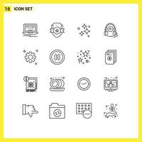 símbolos de iconos universales grupo de 16 esquemas modernos del curso de lenguaje de engranajes curso limpio lavado elementos de diseño de vectores editables