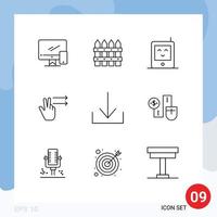 conjunto de 9 iconos de interfaz de usuario modernos símbolos signos para ratón flecha jardín dedos derechos elementos de diseño vectorial editables vector