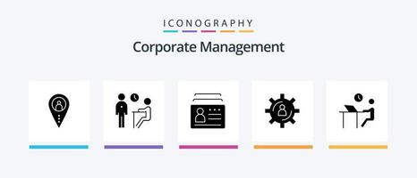 Corporate Management Glyph 5 Icon Pack Including person. development. people. identification. document. Creative Icons Design vector