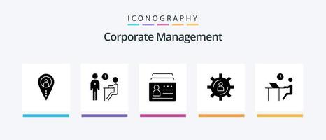 Corporate Management Glyph 5 Icon Pack Including person. development. people. identification. document. Creative Icons Design vector