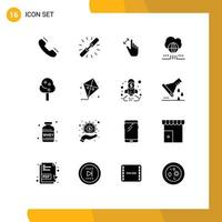 Group of 16 Modern Solid Glyphs Set for network world hyperlink touch interface Editable Vector Design Elements